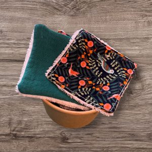 Pot de petites lingettes lavables « oiseaux et gaze de coton»