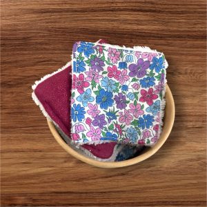 Pot de petites lingettes lavables « Liberty pimprenelle et gaze et coton »