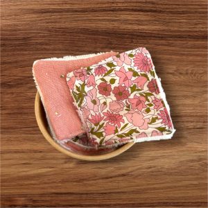 Pot de petites lingettes lavables « Liberty Lily rose et gaze et coton »