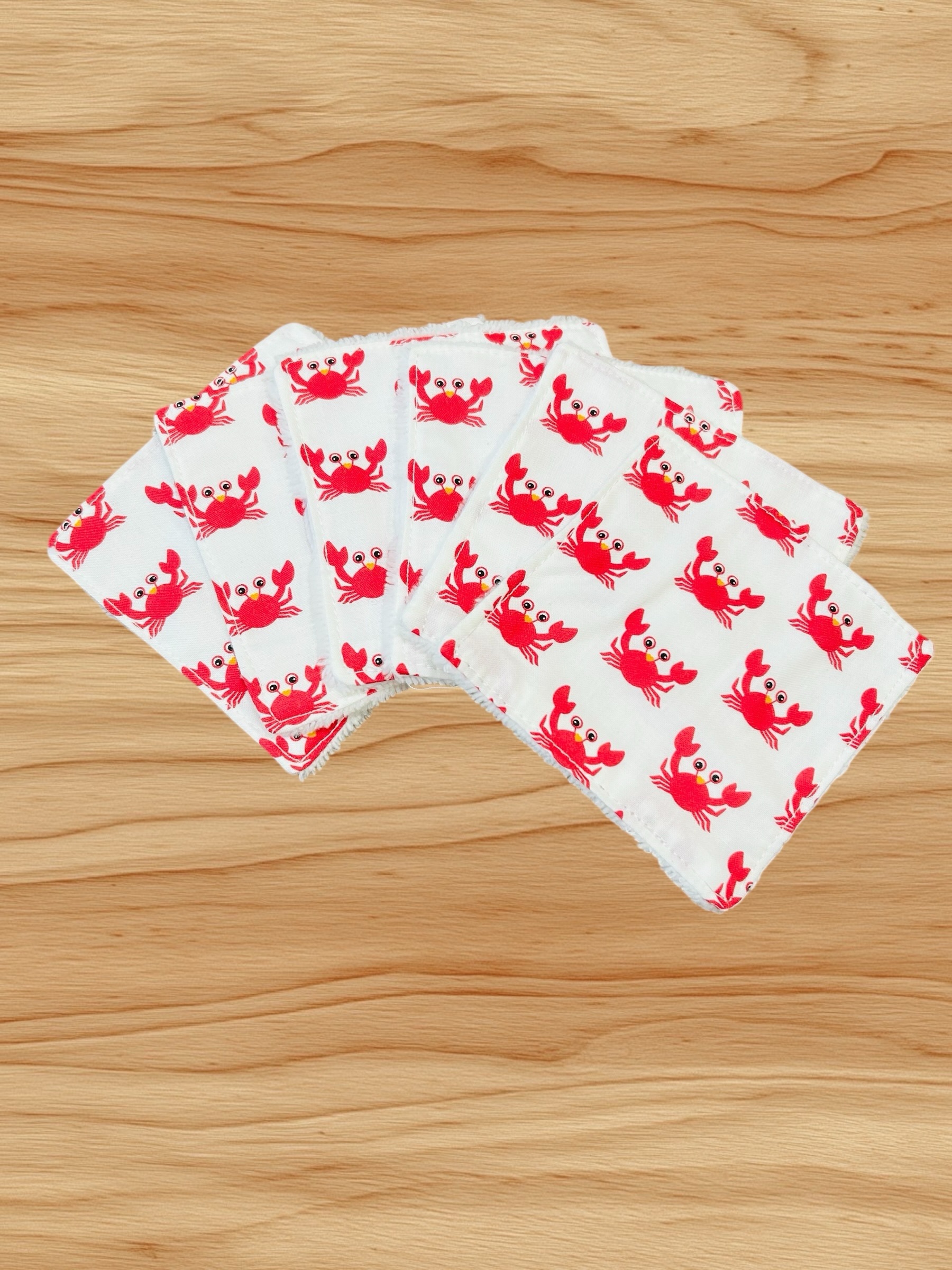 Lot de 6 cotons nettoyants lavables « crabes roses fushia by Marie Pepite »
