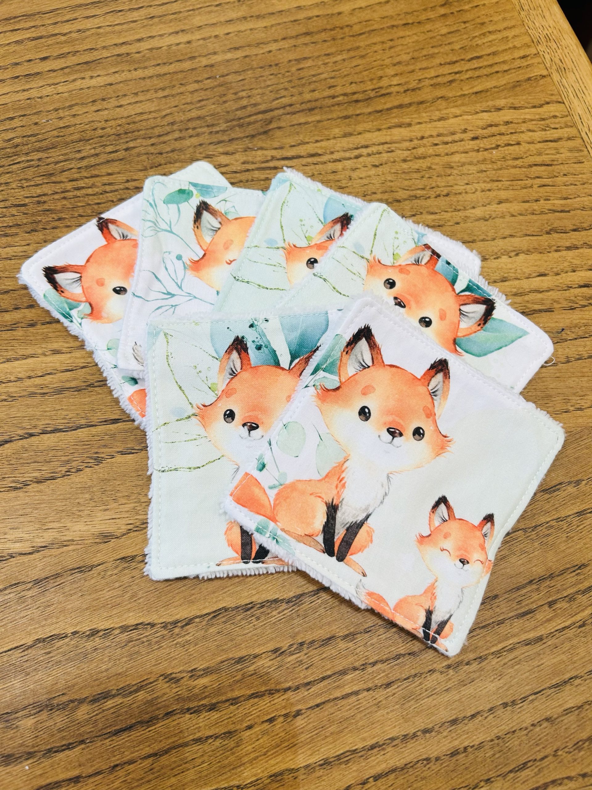 Lot de 6 cotons démaquillants lavables "renards»