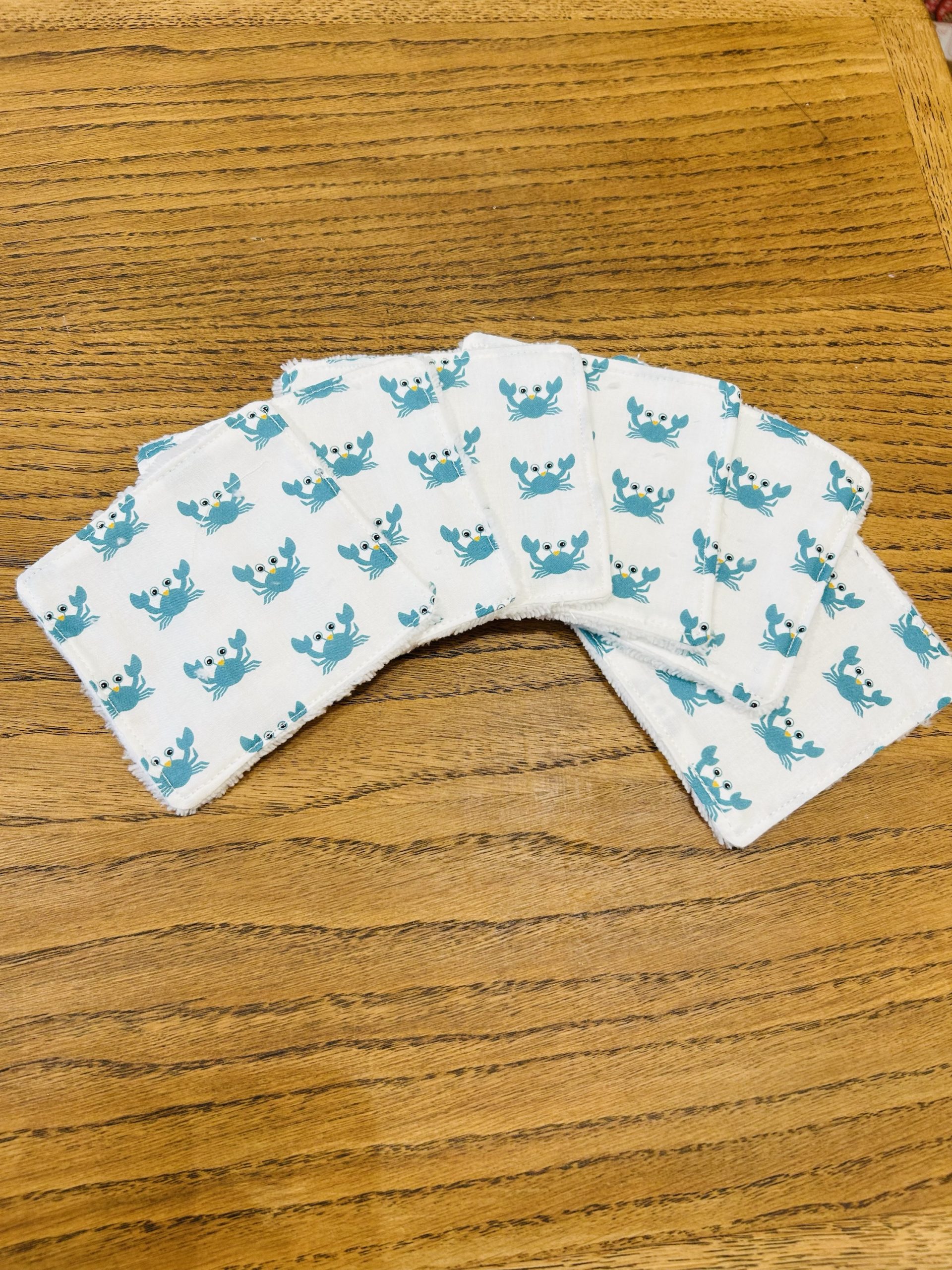 Lot de 6 cotons démaquillants lavables « crabes verts by Marie Pepite »